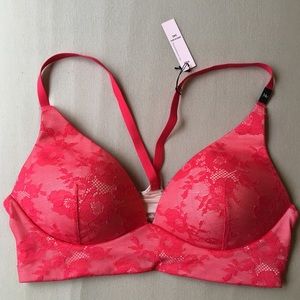 NWT VS Red Lace Lined Plunge Racerback Bra Sz 34C